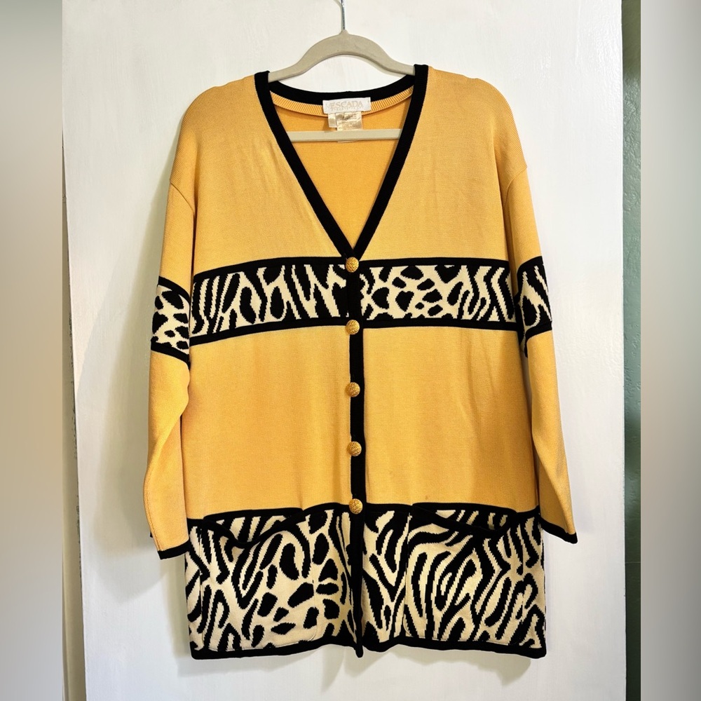 Vintage 1980s Escada Silk Leopard Print Cardigan